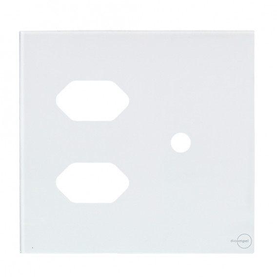 Placa p/ 2 Tomadas + Furo 4x4 - Novara Glass Branco 